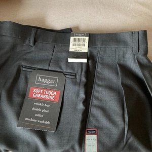 Haggar Gabardine Slacks, Double Pleated, Cuffed, Men's Size 36Wx32L - Gray